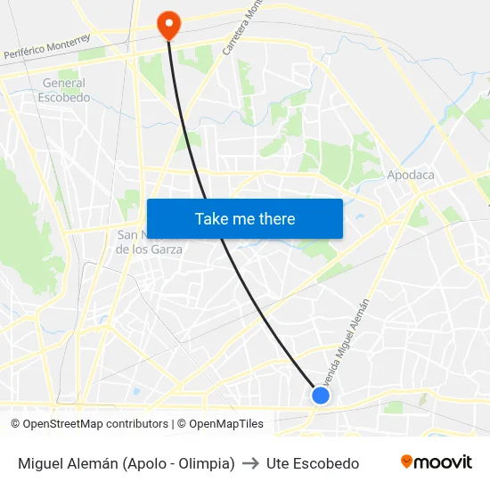 Miguel Alemán (Apolo - Olimpia) to Ute Escobedo map