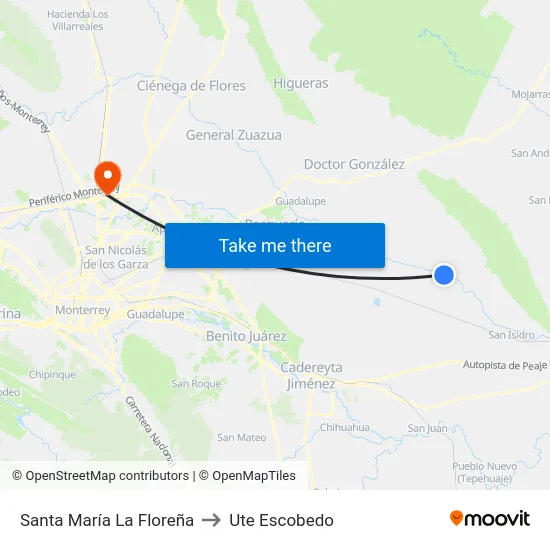Santa María La Floreña to Ute Escobedo map