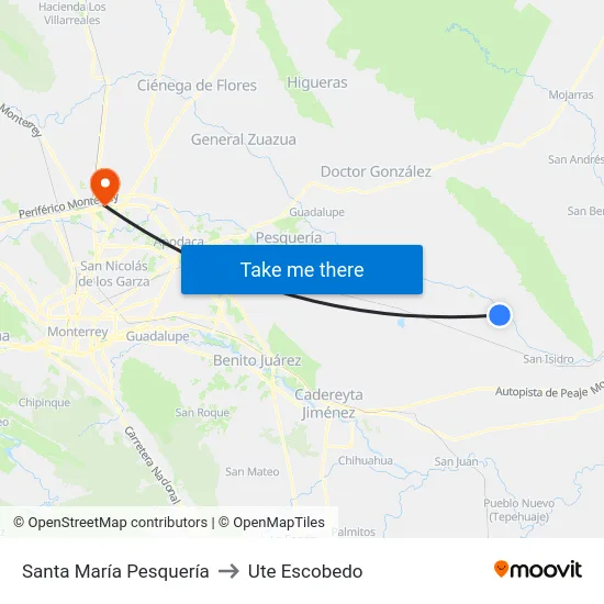 Santa María Pesquería to Ute Escobedo map