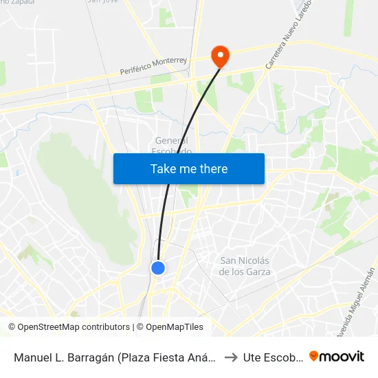 Manuel L. Barragán (Plaza Fiesta Anáhuac Sur) to Ute Escobedo map