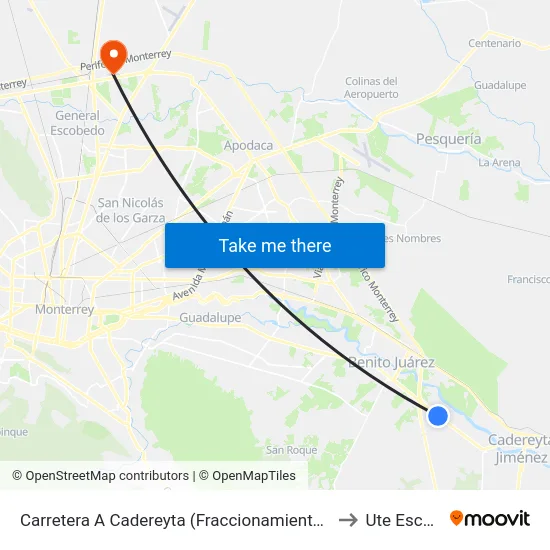Carretera A Cadereyta (Fraccionamiento Valle Del Roble) to Ute Escobedo map