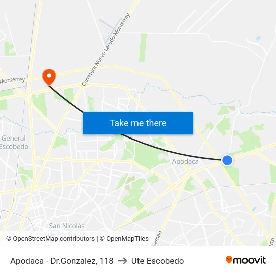 Apodaca - Dr.Gonzalez, 118 to Ute Escobedo map