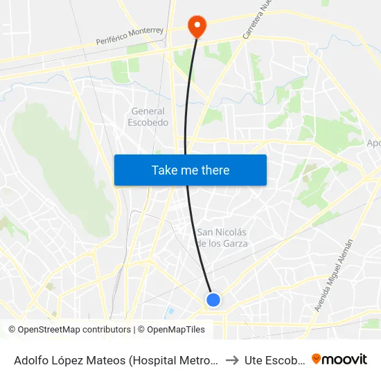Adolfo López Mateos (Hospital Metropolitano) to Ute Escobedo map