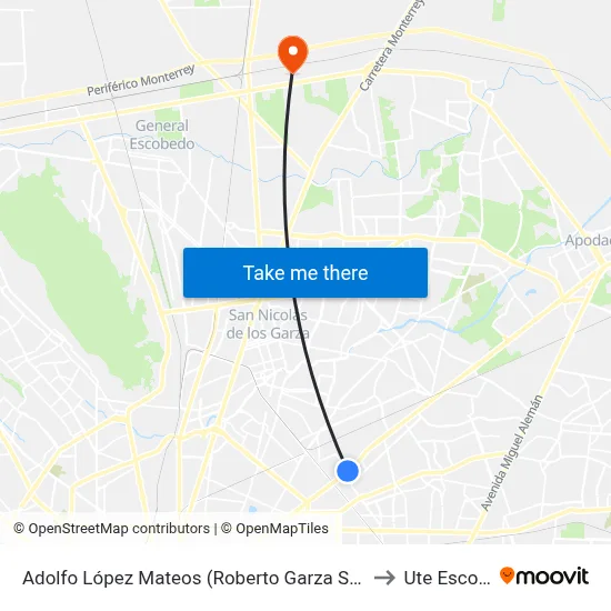 Adolfo López Mateos (Roberto Garza Sada - Lagrange) to Ute Escobedo map