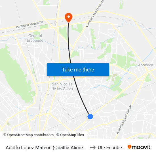 Adolfo López Mateos (Qualtia Alimentos) to Ute Escobedo map