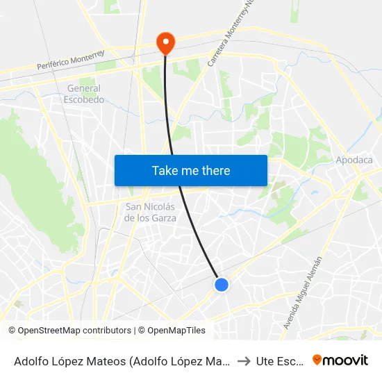 Adolfo López Mateos (Adolfo López Mateos - Conductores) to Ute Escobedo map