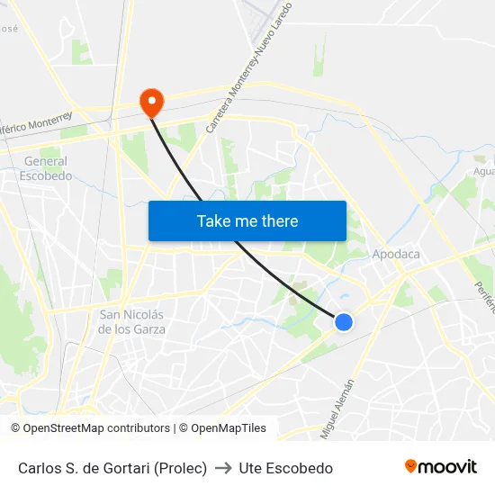 Carlos S. de Gortari (Prolec) to Ute Escobedo map