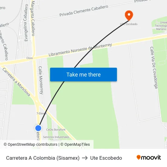 Carretera A Colombia (Sisamex) to Ute Escobedo map