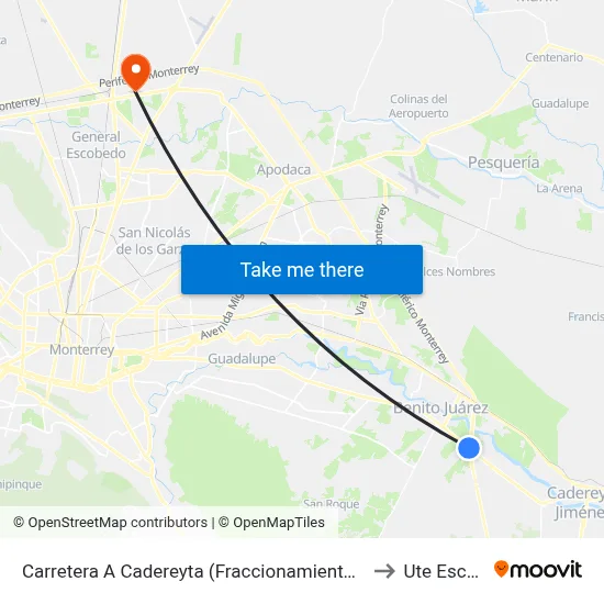 Carretera A Cadereyta (Fraccionamiento Fuente de Piedra) to Ute Escobedo map