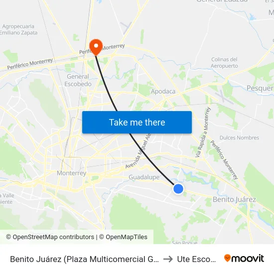 Benito Juárez (Plaza Multicomercial Guadalupe) to Ute Escobedo map