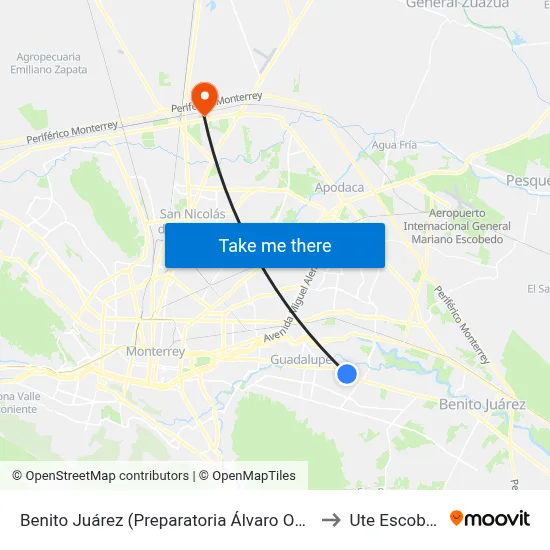 Benito Juárez (Preparatoria Álvaro Obregón) to Ute Escobedo map