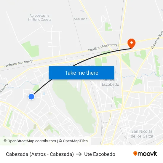 Cabezada (Astros - Cabezada) to Ute Escobedo map