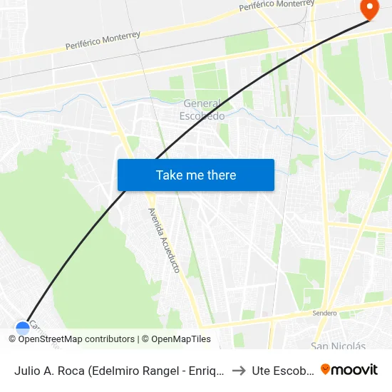 Julio A. Roca (Edelmiro Rangel - Enrique Libas) to Ute Escobedo map