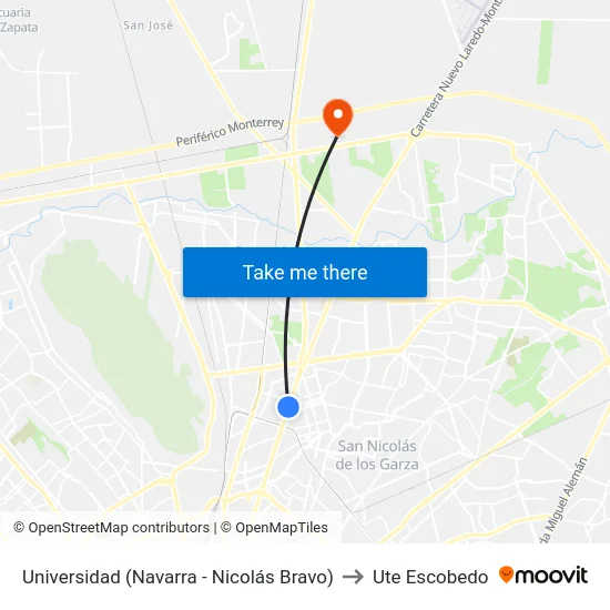 Universidad (Navarra - Nicolás Bravo) to Ute Escobedo map