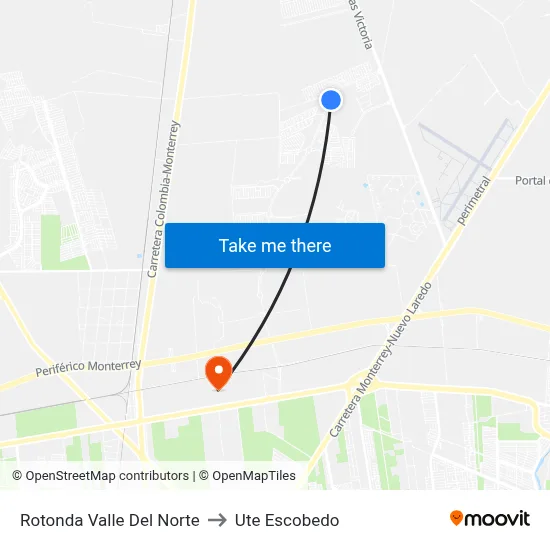 Rotonda Valle Del Norte to Ute Escobedo map