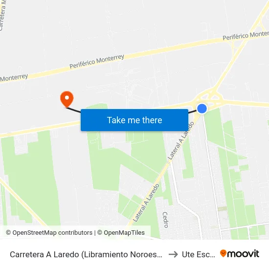 Carretera A Laredo (Libramiento Noroeste - Martín Luther King) to Ute Escobedo map