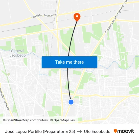 José López Portillo (Preparatoria 25) to Ute Escobedo map