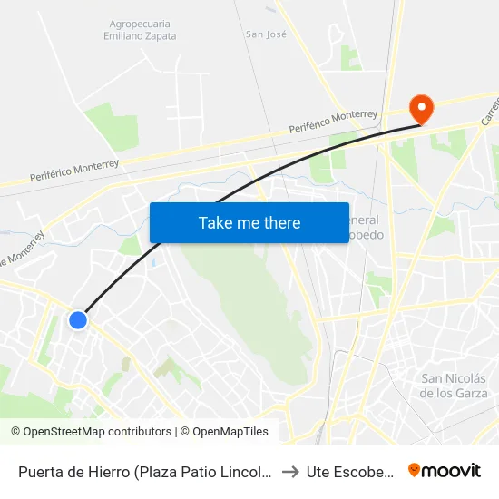 Puerta de Hierro (Plaza Patio Lincoln) to Ute Escobedo map