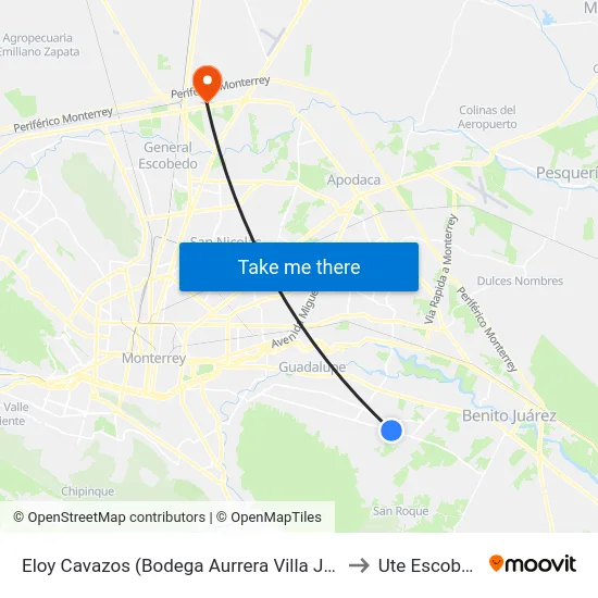Eloy Cavazos (Bodega Aurrera Villa Juarez) to Ute Escobedo map