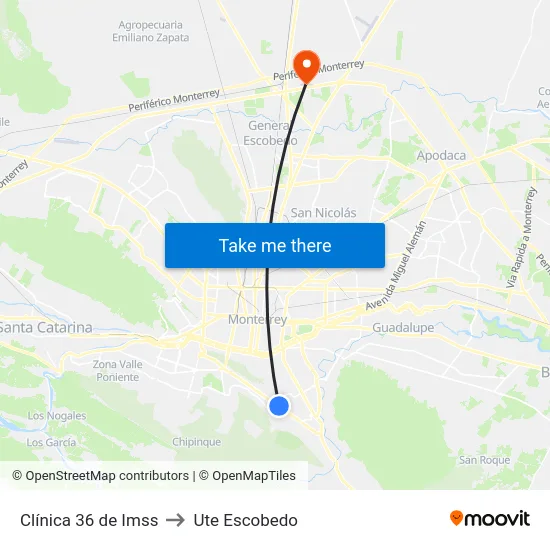 Clínica 36 de Imss to Ute Escobedo map