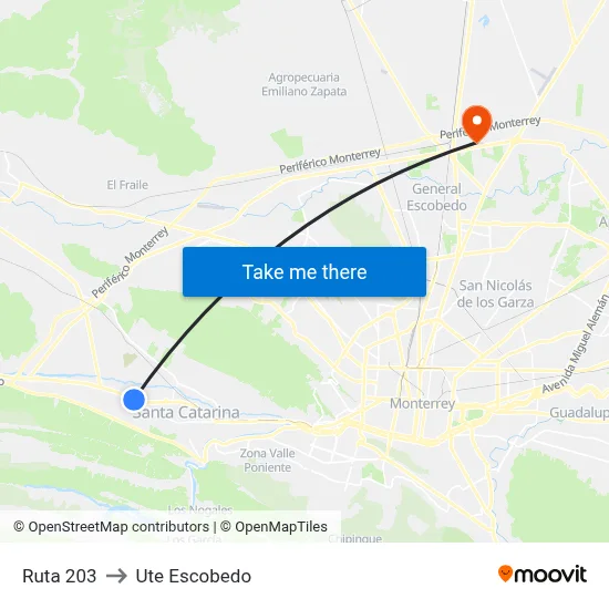 Ruta 203 to Ute Escobedo map