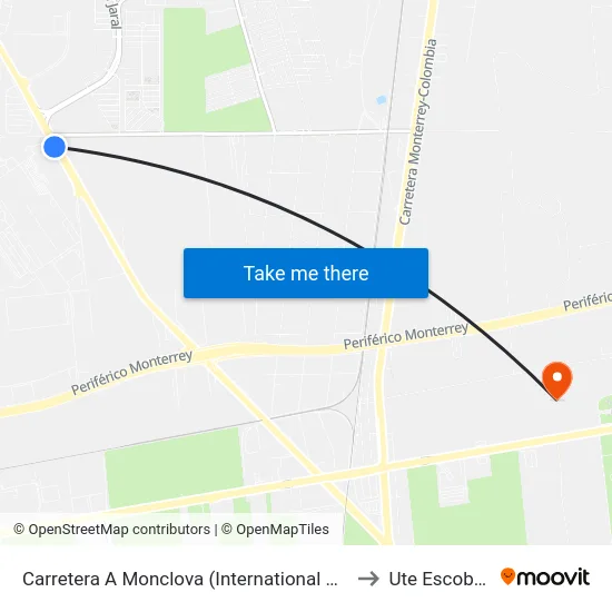 Carretera A Monclova (International Motors) to Ute Escobedo map