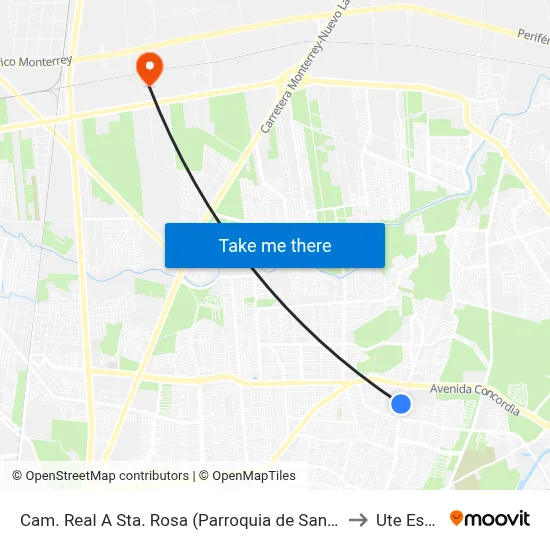 Cam. Real A Sta. Rosa (Parroquia de Santa Teresita Del Niño Jesús) to Ute Escobedo map