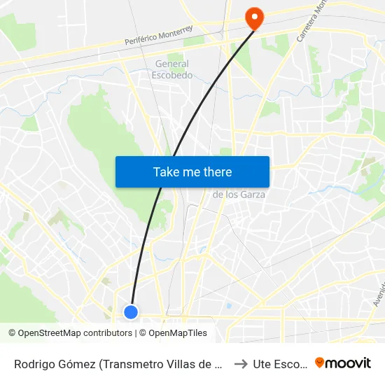 Rodrigo Gómez (Transmetro Villas de San Francisco) to Ute Escobedo map