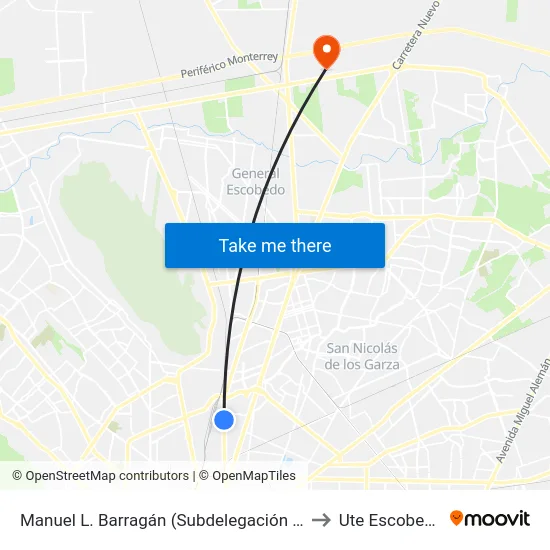 Manuel L. Barragán (Subdelegación 2) to Ute Escobedo map