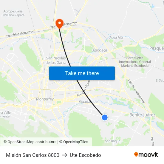 Misión San Carlos 8000 to Ute Escobedo map