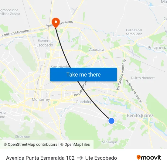 Avenida Punta Esmeralda 102 to Ute Escobedo map