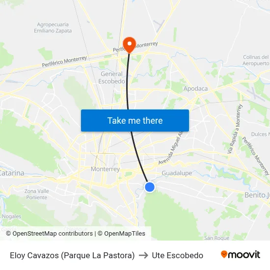 Eloy Cavazos (Parque La Pastora) to Ute Escobedo map