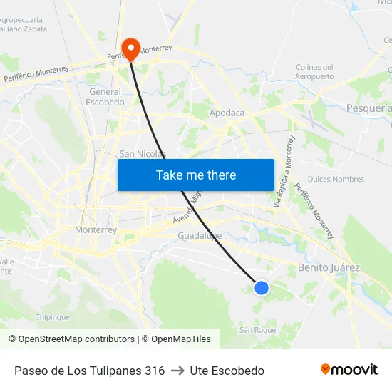 Paseo de Los Tulipanes 316 to Ute Escobedo map