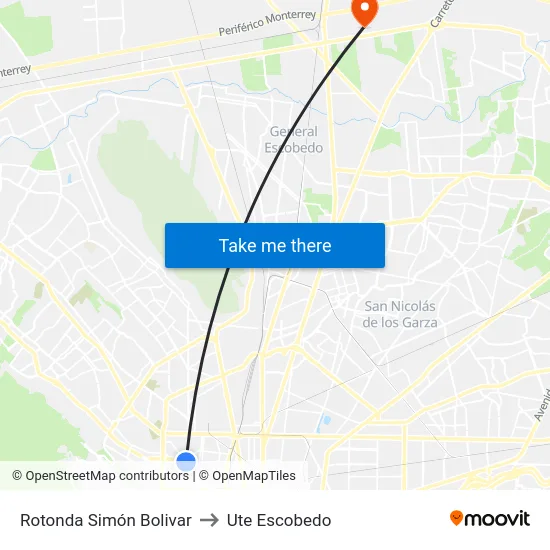 Rotonda Simón Bolivar to Ute Escobedo map
