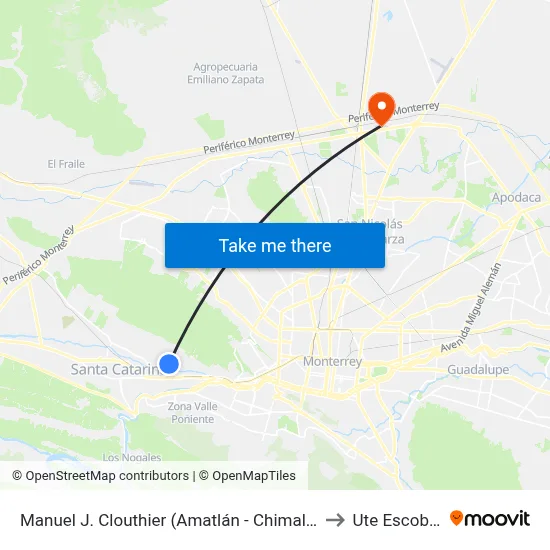Manuel J. Clouthier (Amatlán - Chimalpopoca) to Ute Escobedo map