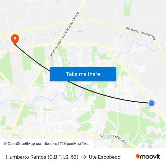 Humberto Ramos (C.B.T.I.S. 53) to Ute Escobedo map