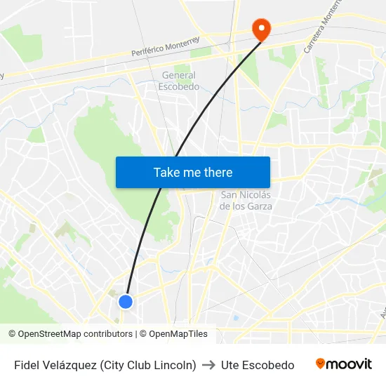 Fidel Velázquez (City Club Lincoln) to Ute Escobedo map