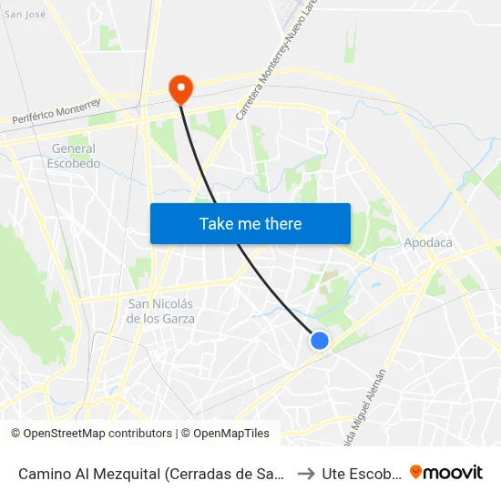 Camino Al Mezquital (Cerradas de Santa Rosa) to Ute Escobedo map