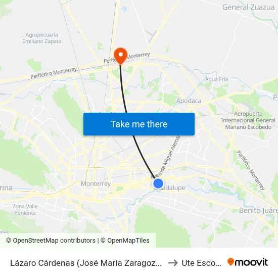 Lázaro Cárdenas (José María Zaragoza - Chinacos) to Ute Escobedo map