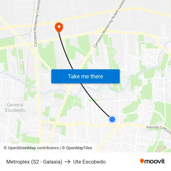 Metroplex (S2 - Galaxia) to Ute Escobedo map