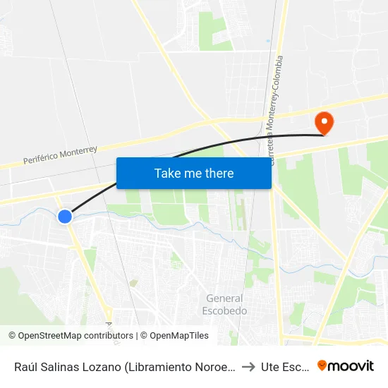Raúl Salinas Lozano (Libramiento Noroeste - Paso Cucharas) to Ute Escobedo map