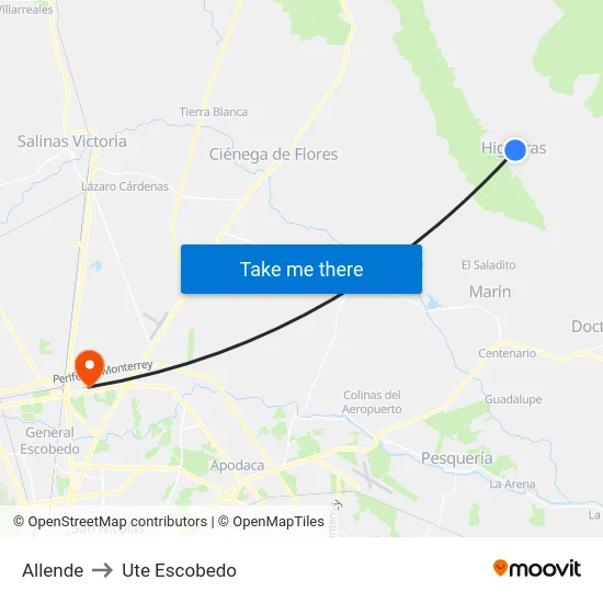 Allende to Ute Escobedo map