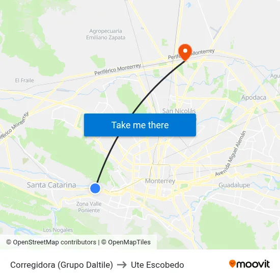 Corregidora (Grupo Daltile) to Ute Escobedo map