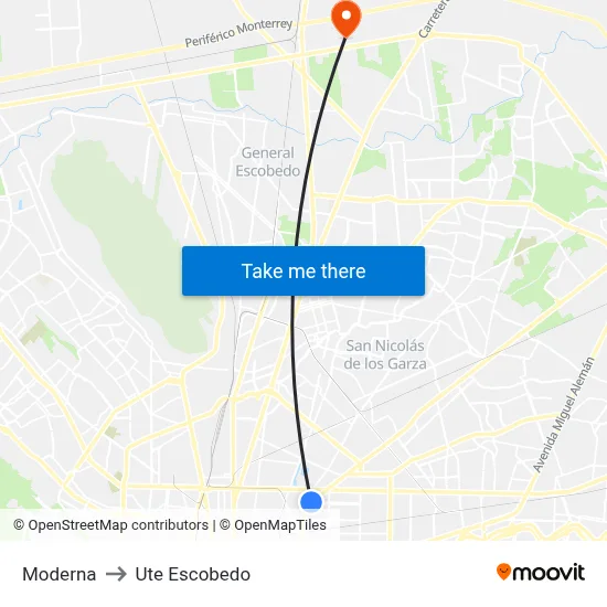 Moderna to Ute Escobedo map