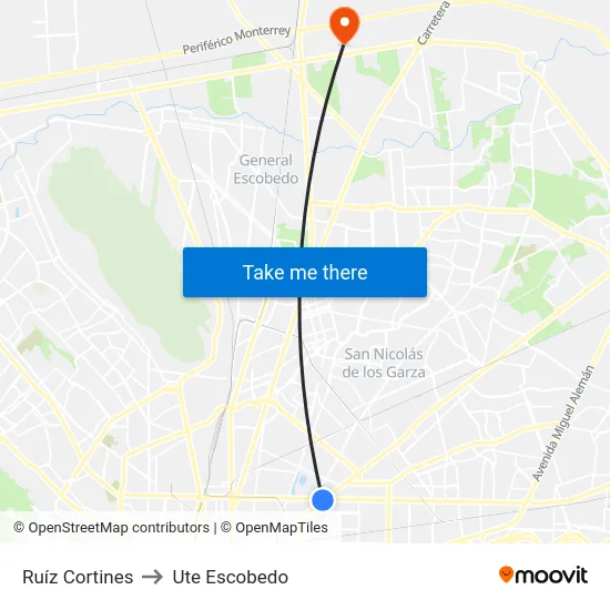 Ruíz Cortines to Ute Escobedo map