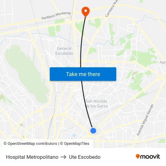 Hospital Metropolitano to Ute Escobedo map