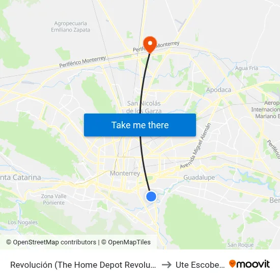 Revolución (The Home Depot Revolución) to Ute Escobedo map