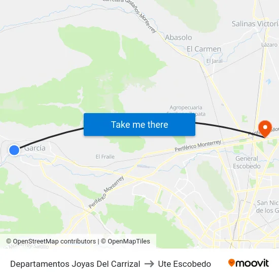 Departamentos Joyas Del Carrizal to Ute Escobedo map