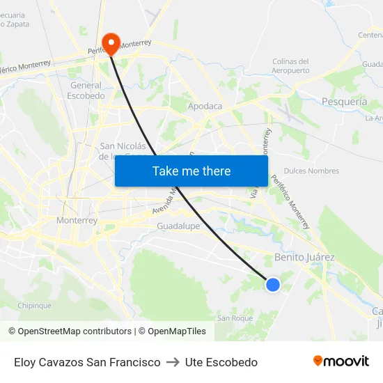 Eloy Cavazos San Francisco to Ute Escobedo map
