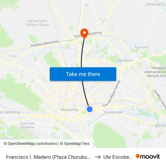 Francisco I. Madero (Plaza Churubusco) to Ute Escobedo map
